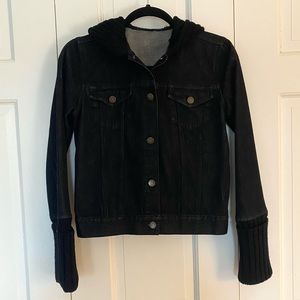 Theory Denim Jean Jacket With Sweater Hood and Sleeve Trim